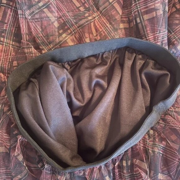 Coffee Mesh Frilly Plaid Pattern Skirt - Picture 8 of 8